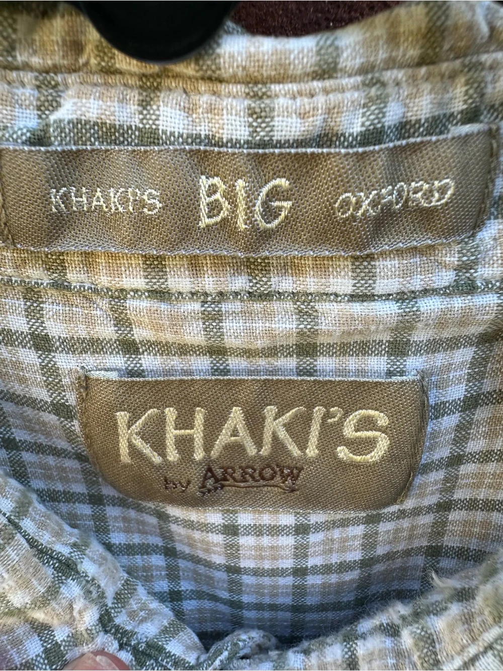 Men’s L Khakis Arrow Big Oxford Short Sleeve Button Down Earthy Tone Plaid Shirt